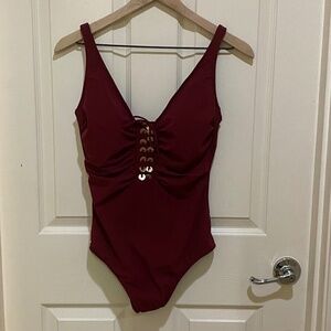 NWT- Gottex One‎ Piece Swim Suit- Wine-Size 12